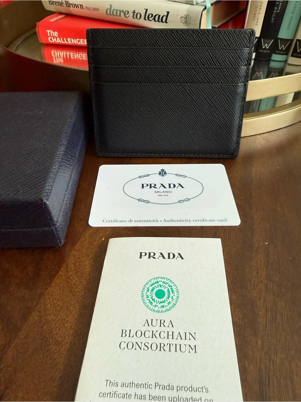 Prada Black Saffiano Leather Card Holder with Triangle Logo